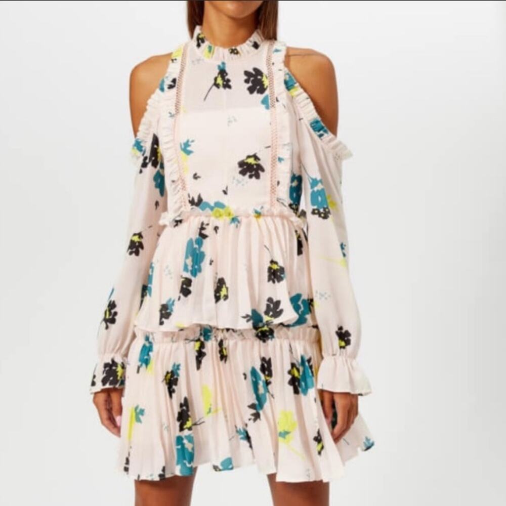 Self Portrait floral ruffle cold shoulder dress
